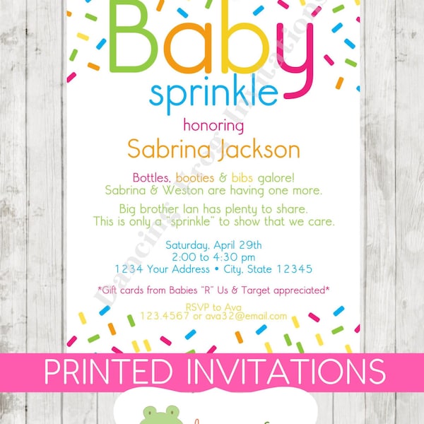 Gender Neutral Baby Sprinkle Invitations - Printed Baby Spinkle Invitation by Dancing Frog Invitations