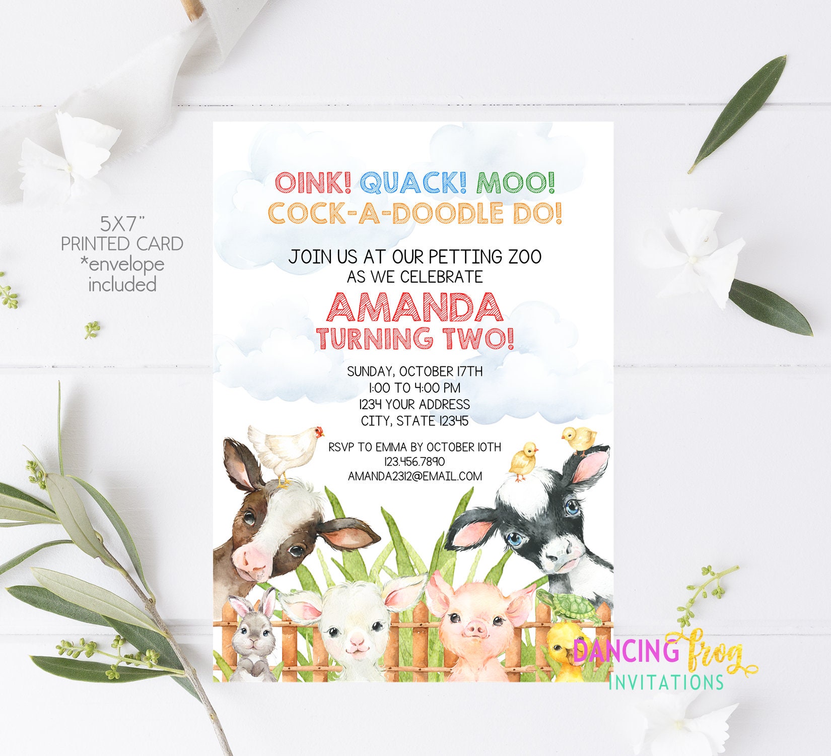 Petting Zoo Birthday Invitation, Farm Petting Zoo Birthday Invitation,  Kid's Birthday, 5X7 PRINTED With Envelope - Etsy, image size:1650x1500