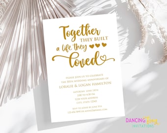 Printed, 50th Wedding Anniversary Invitation, Golden Anniversary Invitation, 50th Celebration, Fifty, Printed 5X7", kraft or white envelopes