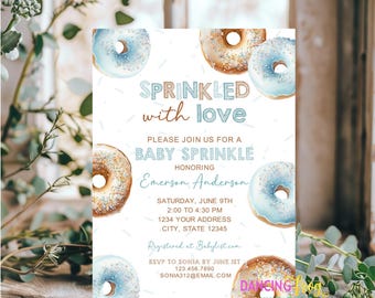 Printed 5X7, Donut Baby Sprinkle Invitations, Sprinkled with love, Baby Sprinkle Invitations, Confetti Baby Sprinkle, with envelopes