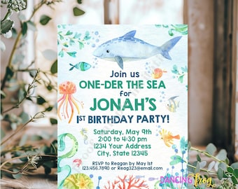 Printed 4.25X5.5, Under the Sea, One-der the sea Birthday Invitation, Sea creatures, Ocean, Boy, Watercolor, envelopes included