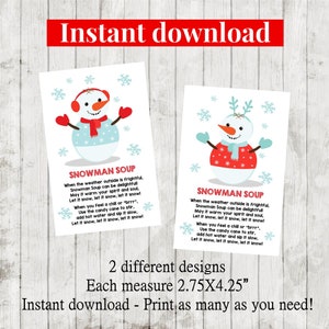 INSTANT DOWNLOAD Snowman Soup Tag, Printable Christmas Activity ...