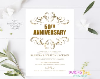 Printed 5X7" 50th Wedding Anniversary Invitation -  50th Anniversary Invitation - Fifty year anniversary - with envelopes
