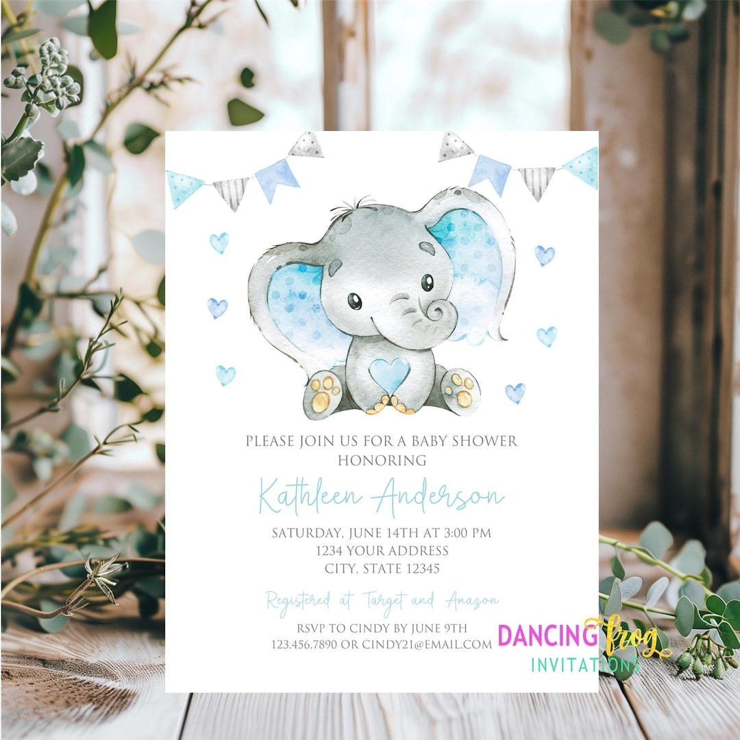 Purple Elephant Baby Shower Invitations Elephant Baby Shower