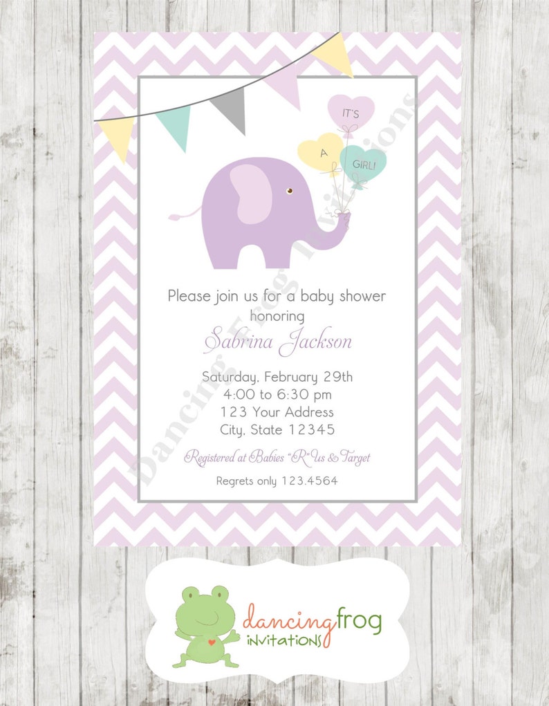 Lavender Elephant Baby Shower Invitations Printed Elephant Etsy