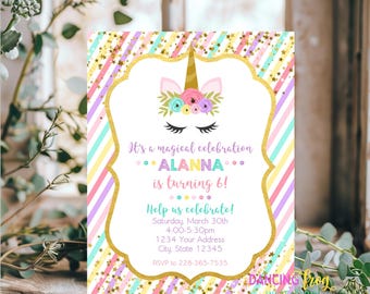 PRINTED 4.25X5.5", Unicorn Birthday Invitations, Unicorn Face, Unicorn Birthday Party, Invitation, White or Kraft envelopes included