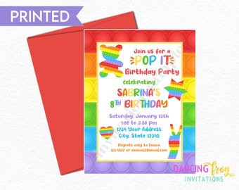 Pop It Birthday Invitation, Pop It Fidget Toy, Boy or Girl Birthday Invitation, PRINTED 4.25X5.5, envelopes included