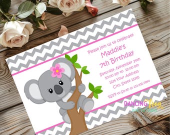 Printed 5X7, Koala Birthday Invitations, Printed Koala Birthday Invitations, Koala Bear, Party, Birthday, envelopes included