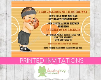 Basketball Sports Baby Shower Invitations - Printed Basketball Baby Shower Invitation by Dancing Frog Invitations