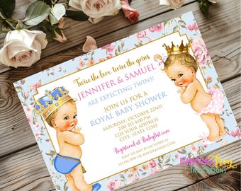 Printed 5X7, Twin Baby Shower Invitations, Princess and Prince, Boy Girl  Twins, Baby Shower Invitation, Twins, envelopes included