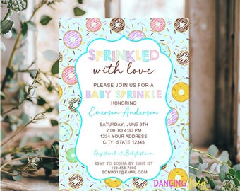 Printed 5X7, Donut Baby Sprinkle Invitations, Sprinkled with love, Baby Sprinkle Invitations, Confetti Baby Sprinkle, with envelopes
