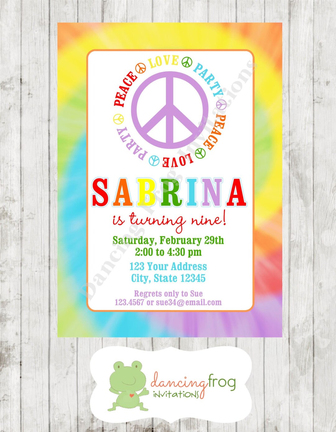 Peace Sign Birthday Invitation Printed Peace Sign Invitation by Dancing ...