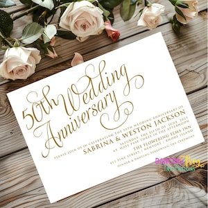 Printed 5X7, 50th Wedding Anniversary Invitation, Golden Wedding Anniversary, Fiftieth Wedding Anniversary, envelopes included