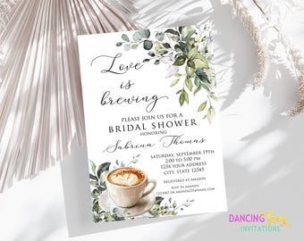 Printed 5X7, Love is Brewing Bridal Shower Invitation Coffee Bridal Shower, Love is brewing coffee Bridal Shower Invitations with envelope