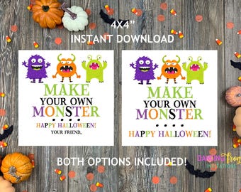 SOFORTIGER DOWNLOAD, Machen Sie Ihr eigenes Monster Kit, Halloween Tag, Halloween Tag zum Ausdrucken, Machen Sie Ihr eigenes Monster, printable, 4X4