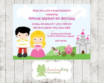 Princess and Prince Birthday Invitation - Printed Birthday Invitation by Dancing Frog Invitations