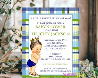 Printed 4.25X5.5, Plaid Baby Shower Invitation, Green Blue Plaid, Boy Baby Shower Invitation, Printed Baby Shower Invitation, with envelopes
