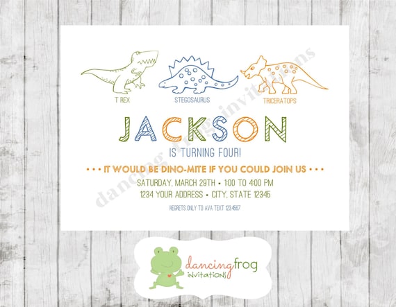 Dinomite Dinosaur Birthday Invitation - Printed Dinosaur Invitation by Dancing Frog Invitations