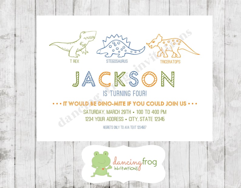 Dinomite Dinosaur Birthday Invitation - Printed Dinosaur Invitation by Dancing Frog Invitations image 1