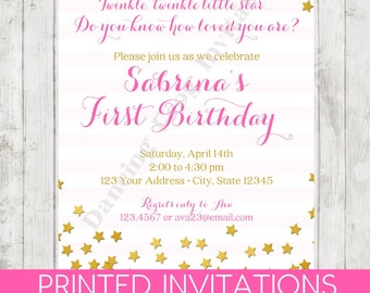 Twinkle Twinkle Little Star Birthday Invitation - Printed Birthday Invitation by Dancing Frog Invitations