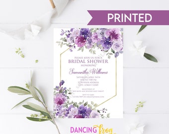 Custom PRINTED 4.25X5.5 Purple Floral Bridal Shower invitation, Lavender Purple Floral Bridal Shower Invitation, envelope included