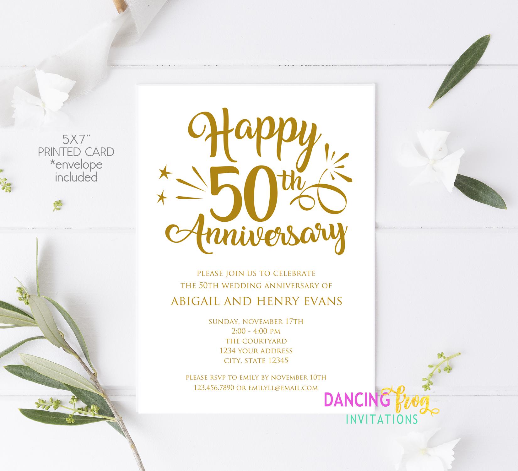 Printed, 50th Wedding Anniversary Invitation, Golden Anniversary