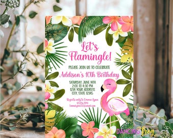 Printed Flamingo Birthday Invitations | Custom Printed |  Let's Flamingo | Flamingo Birthday | 1.00 each w envelopes