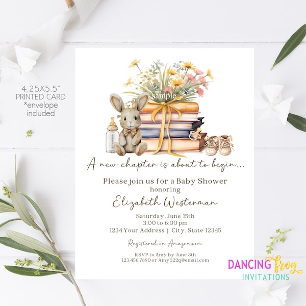 PRINTED, A new chapter is about to begin, Baby Shower Invitation, Story book, Baby Shower, Book Baby Shower, envelope included