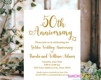PRINTED 4.25X5.5, 50th Anniversary Invitation, Golden Wedding Anniversary Invite, Wedding Anniversary Invitation, envelope included