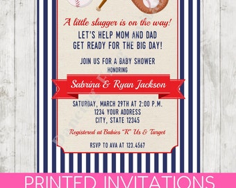 Baseball Sports All Star Baby Shower Invitations - Printed Baseball Baby Shower Invitation by Dancing Frog Invitations