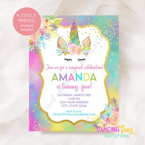 Custom Printed 4.25X5.5 Unicorn Birthday Invitations, Unicorn Face, Unicorn Party, Invitation, envelopes included image 2