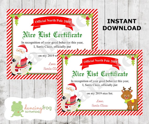 Santa Nice List Certificate Christmas Printable Naughty | Etsy