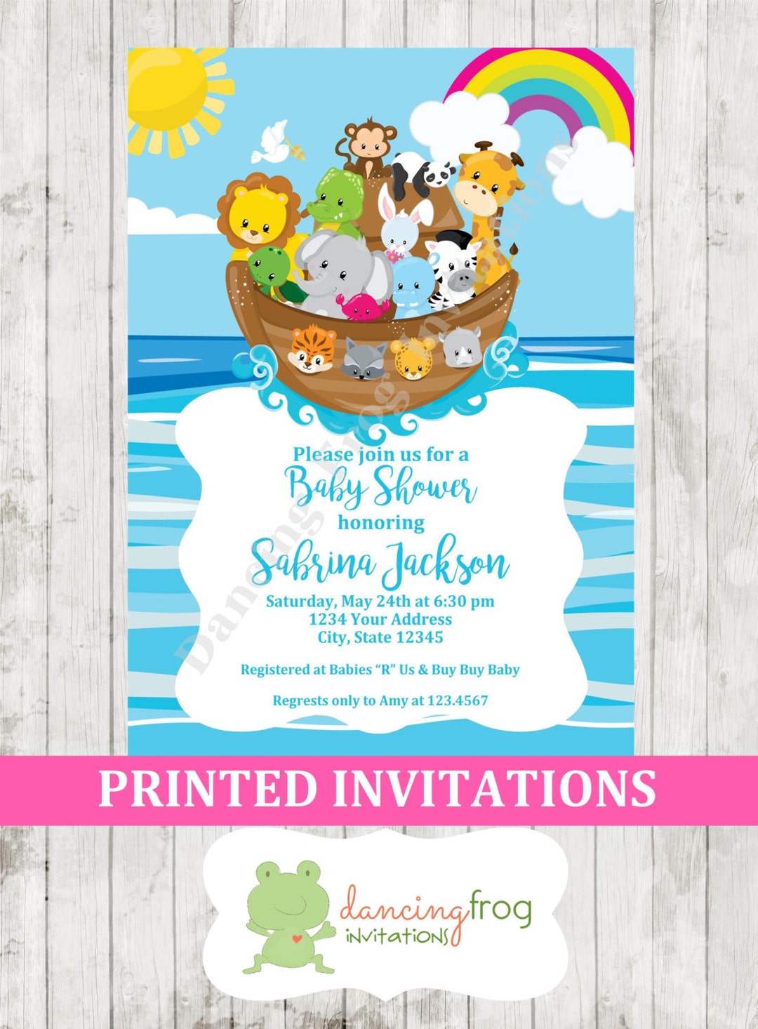 Custom Printed Noah's Ark Baby Shower Invitation Printed Etsy