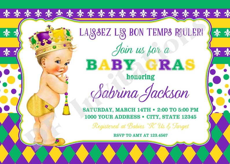 mardi gras baby shower invitations