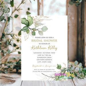 Printed 5X7, Watercolor Greenery Bridal Shower Invitations, Greenery Bridal Shower Invitation, Eucalyptus Bridal Shower, envelopes included