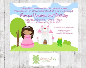 African American Princess and Frog Birthday Invitation - Custom Printed Princess and Frog Birthday Invitation -by Dancing Frog Invitations