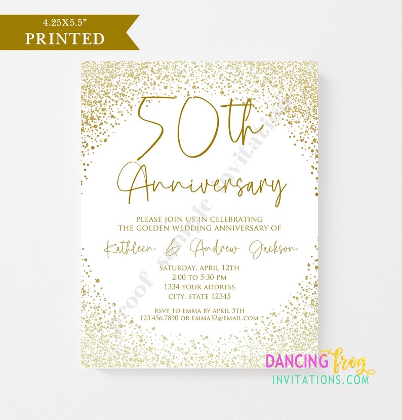 PRINTED 4.25X5.5 50th Wedding Anniversary Invitation Golden Anniversary Anniversary Invitation white/kraft envelope included image 3