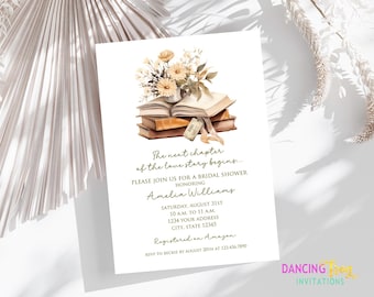 Printed 5X7" Book Themed Bridal Shower Invitations, Book Lover Bridal Shower, Library Shower Invitation, with envelopes