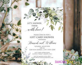 Printed 5X7, Gift Card Bridal Shower Invitation, Gift Card Shower Invitation, Greenery Gift Card Shower Invitations, envelopes included