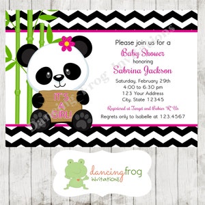 Panda Bear Pink or Blue Baby Shower Invitations Printed Panda Baby Shower Invitation by Dancing Frog Invitations image 1