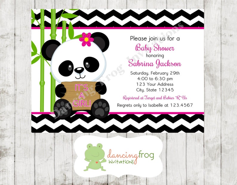 Panda Bear Pink or Blue Baby Shower Invitations Printed Panda Baby Shower Invitation by Dancing Frog Invitations image 1