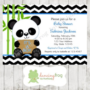 Panda Bear Pink or Blue Baby Shower Invitations Printed Panda Baby Shower Invitation by Dancing Frog Invitations image 2