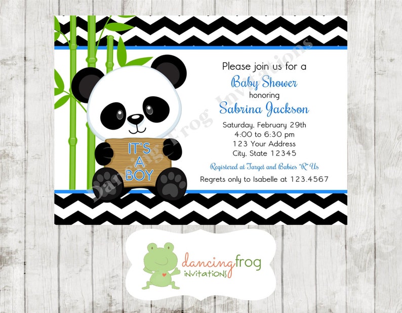 Panda Bear Pink or Blue Baby Shower Invitations Printed Panda Baby Shower Invitation by Dancing Frog Invitations image 2