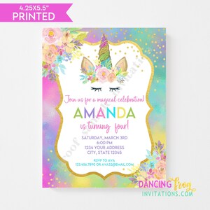 Custom Printed 4.25X5.5 Unicorn Birthday Invitations, Unicorn Face, Unicorn Party, Invitation, envelopes included image 3