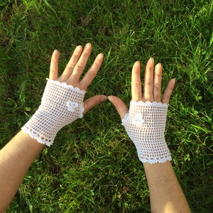 Handmade Fingerless Gloves, Pair, Crochet Mittens, Small Medium Size, 100% Cotton