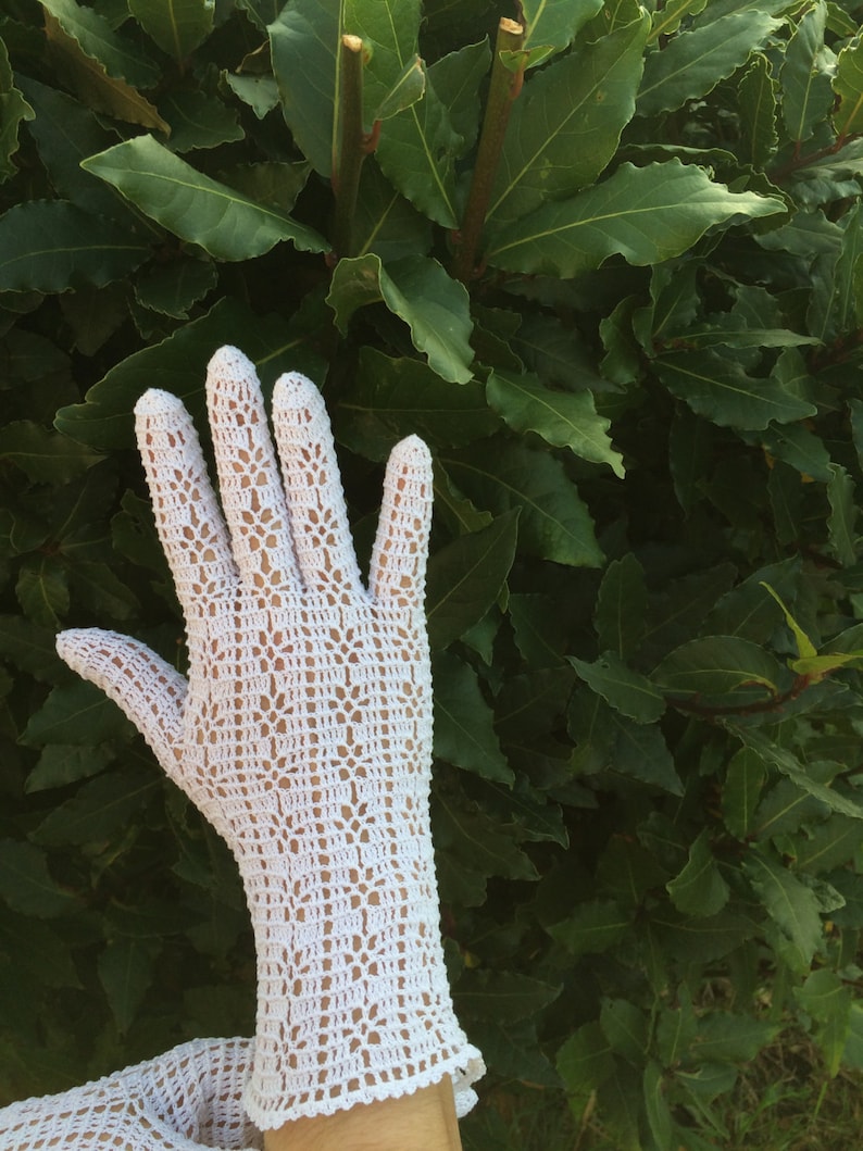 Elegant White Crochet Gloves, Pair, Small Medium Size, 100% Cotton image 2