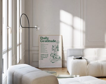 Retro 70s Daily Gratitude Print: Trendy Green Wall Art (Digital Download)