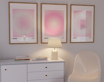 Pink Aura Gradient Art Print Set: Mind Body Soul (Digital Download)