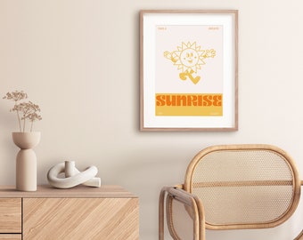 Retro solposter, 70-tals väggkonst, utskrivbar väggkonst, digital nedladdning, väggdekor, stor utskrivbar konst, nedladdningsbara tryck