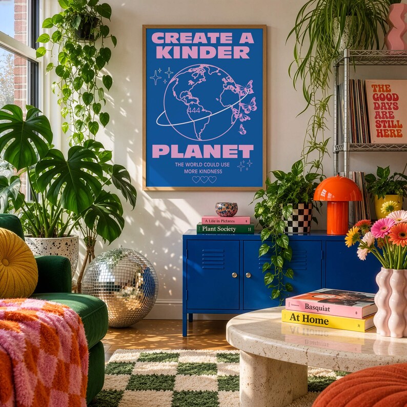 70s Colorful Retro Wall Art: Create a Kinder Planet Print (digital ...